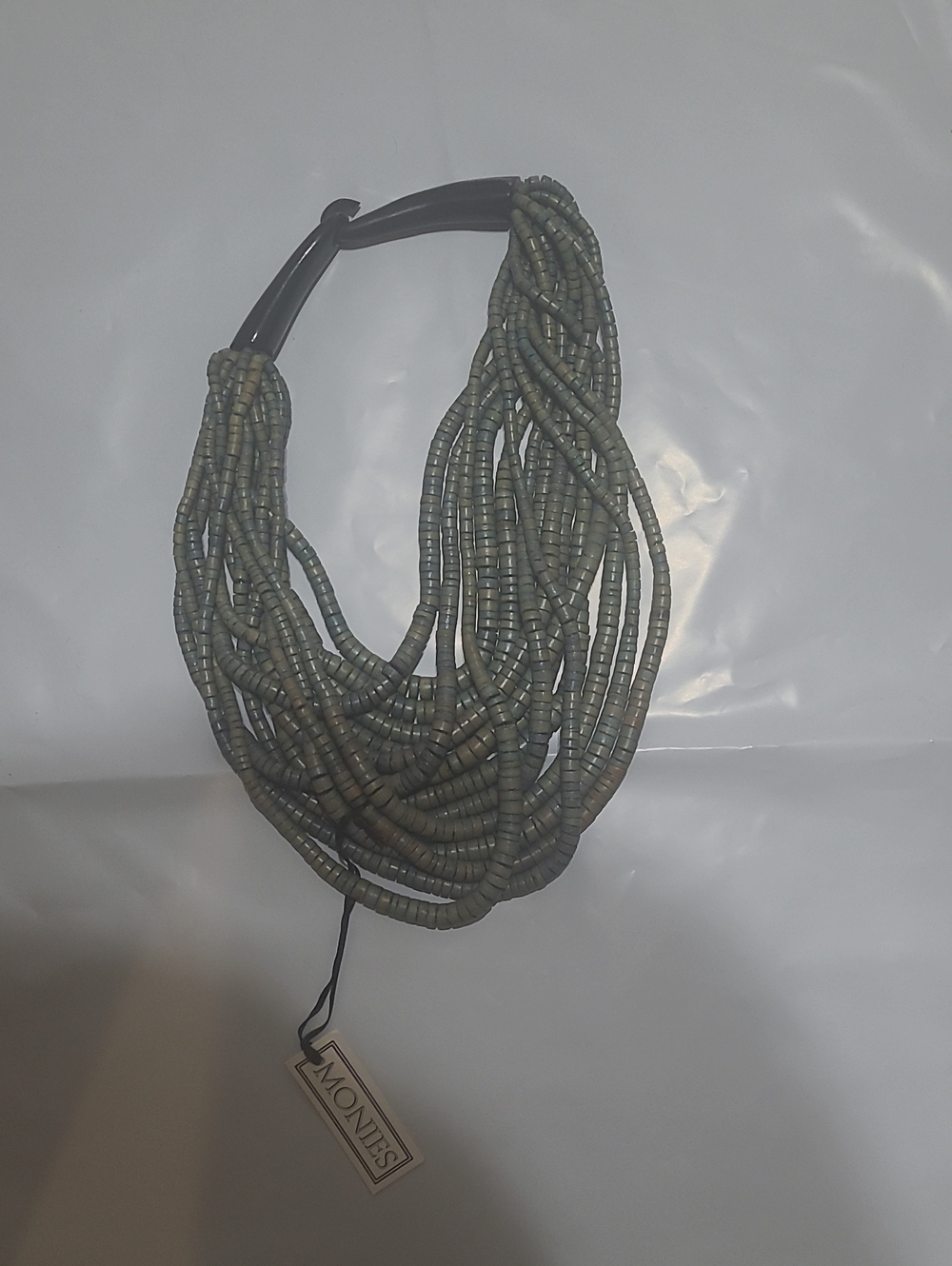 Monies Layered Seed Bead Necklace in Olive Green